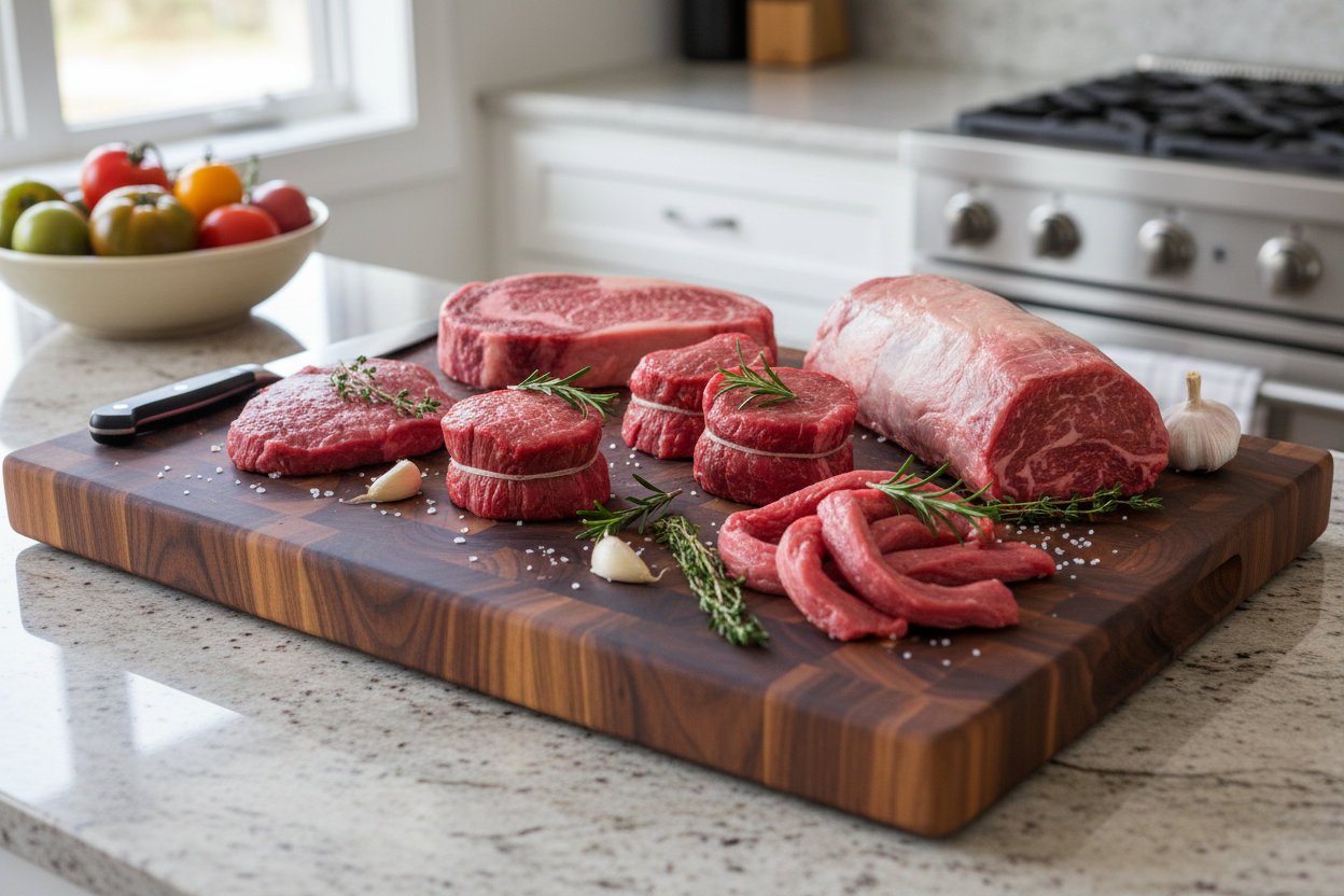 large cutting board with meat